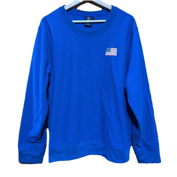 Lands End Blue American Flag Crew Neck Thermal Pullover‎ Men's Large - Picture 1 of 5